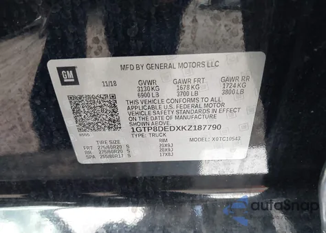 2019 GMC Sierra 1500 Slt из США, поврежденный, VIN 1GTP8DEDXKZ187790